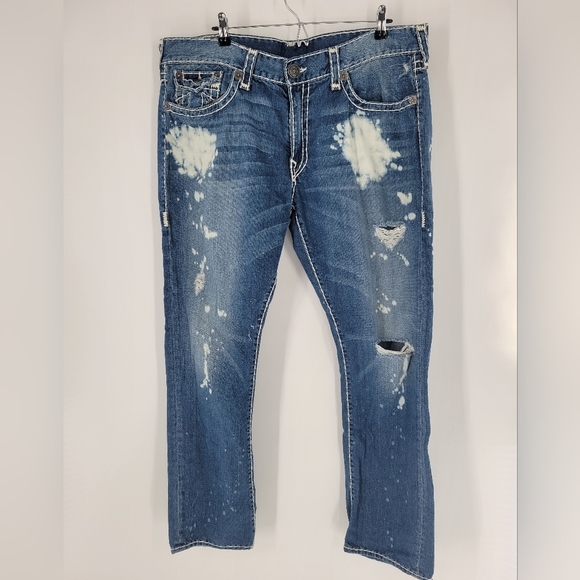 True Religion Ricky Size 42 Mens Distressed Blue Jeans - Picture 1 of 4